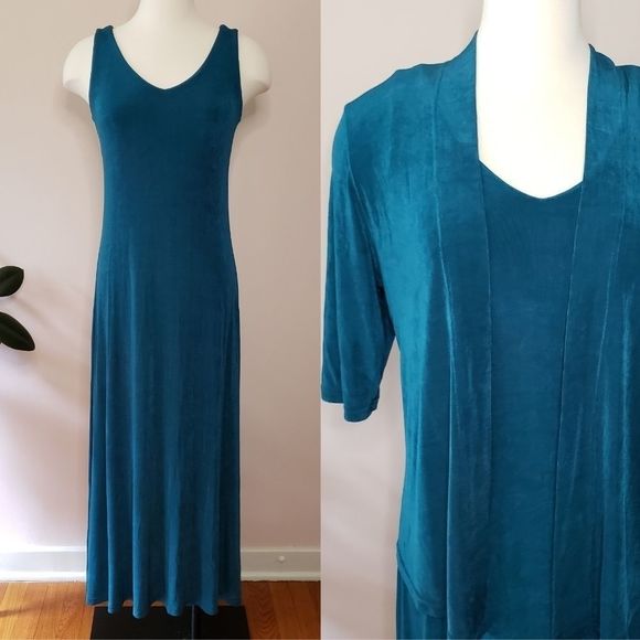 Vintage • 90's turquoise maxi & jacket - Picture 1 of 11